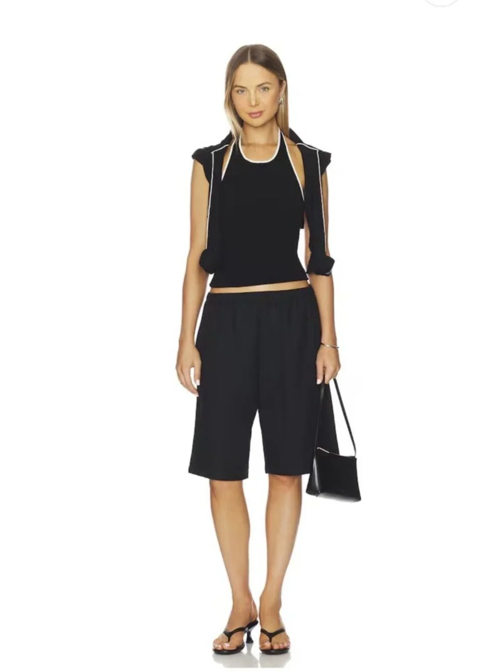 Free People Intimately Black Ribbed Halter Tank Top Fitted Stretch SP Minimalist - Picture 13 of 13
